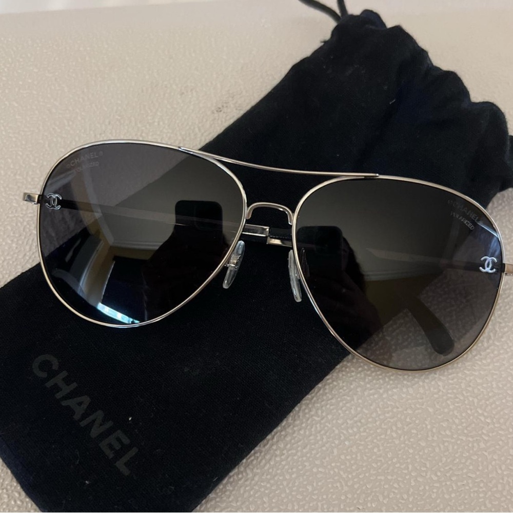 ***SOLD*** CHANEL Black and Silver Aviator Sunglasses